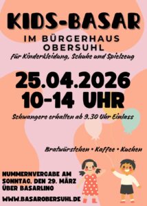 Flyer: Kids-Basar im Bürgerhaus Obersuhl am 25.04.2026, 10 bis 14 Uhr